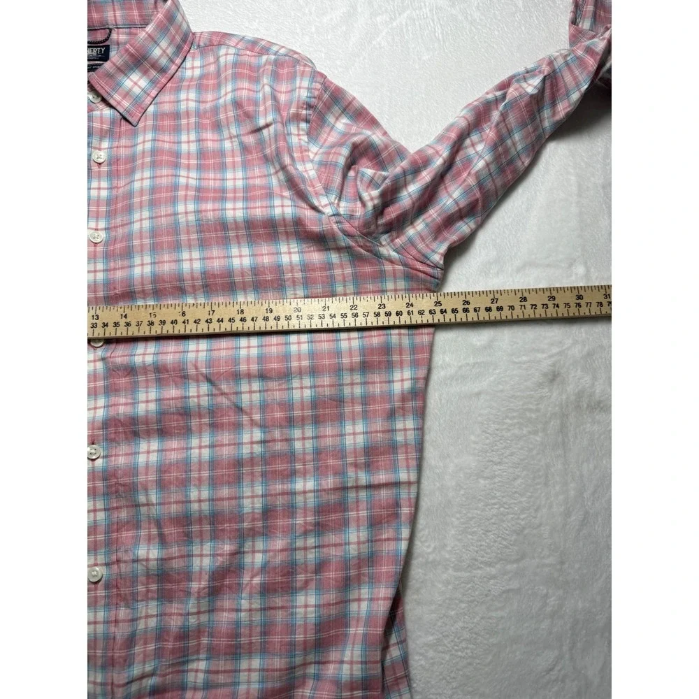 Faherty Reserve The Movement Shirt Mens‎ XL Pink Blue Plaid Supima Blend Stretch